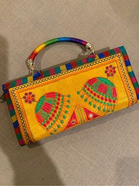 Indian Boho Handbag with Rainbow Handle
